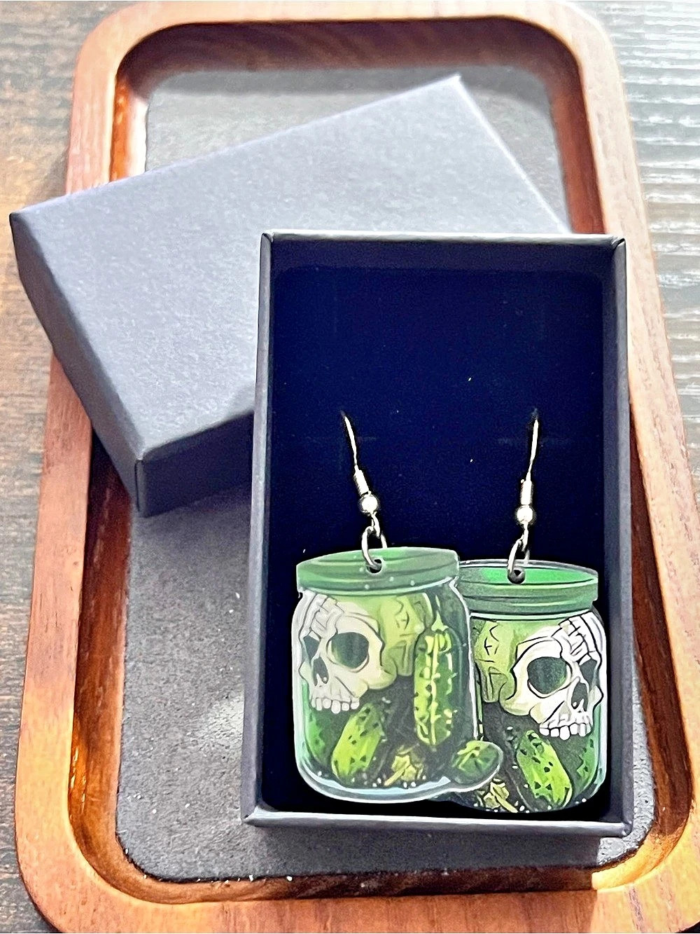 Skull Pickle Jar Earrings in Green